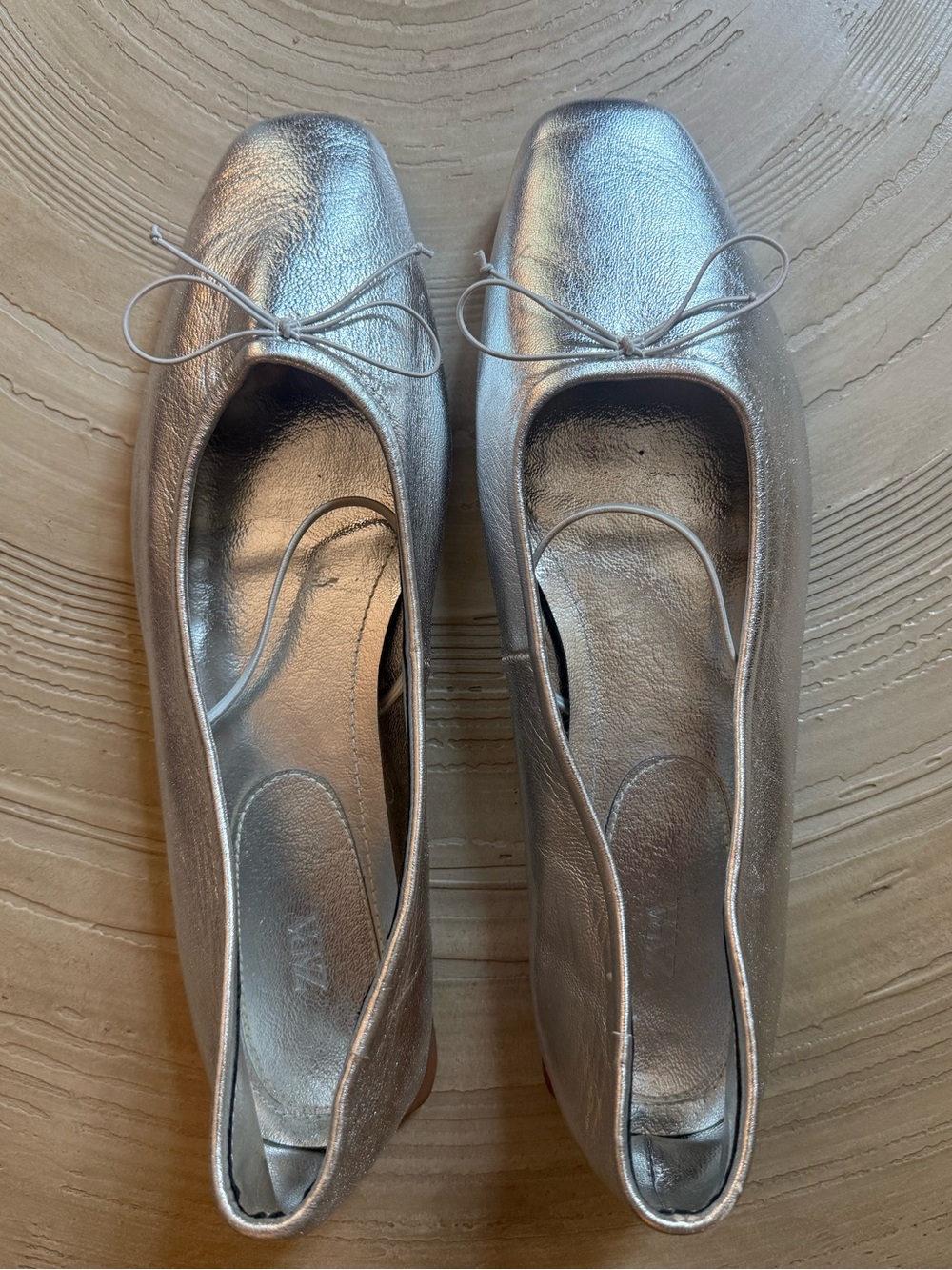 Zara Metallic Silver Ballet Flats with Bow